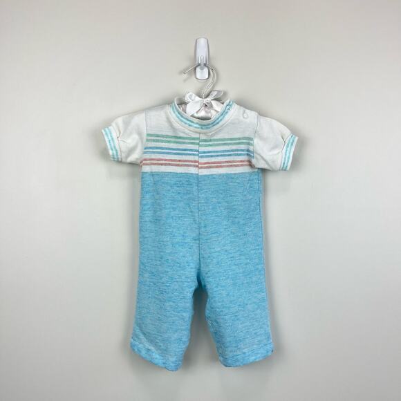 Vintage Healthtex Blue Striped Coverall 6 Months USA - Picture 1 of 7